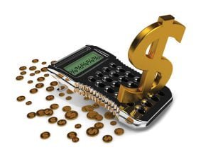 Calculadora com moedas e Cifrão 